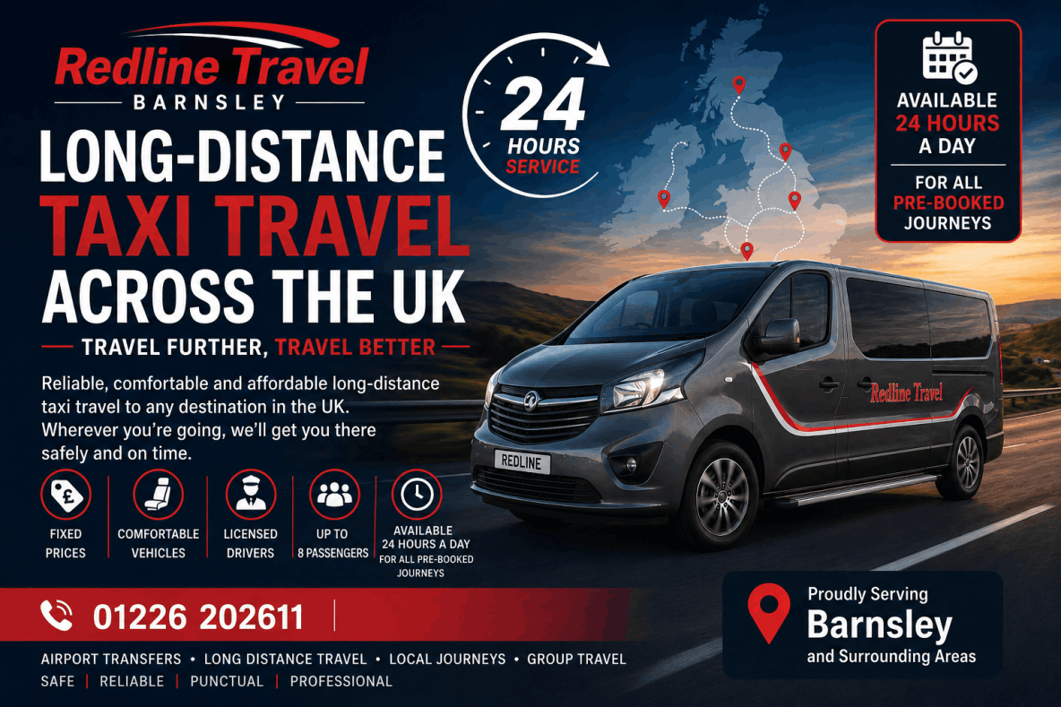 Redline Travel Barnsley long-distance taxi service travelling across the UK in a modern licensed vehicle